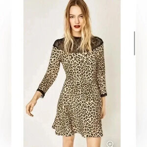 Zara | Leopard Print Long Sleeve Lace Dress Size XS